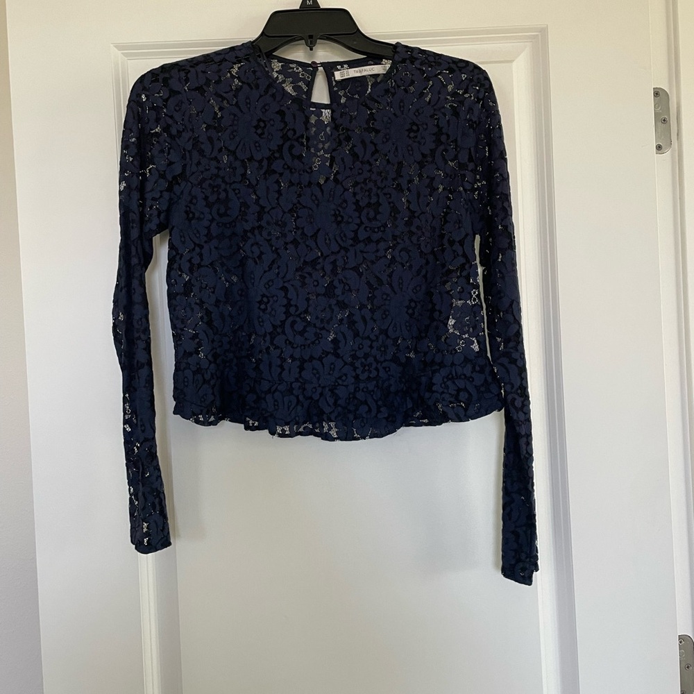 Zara Navy Lace Peplum Top